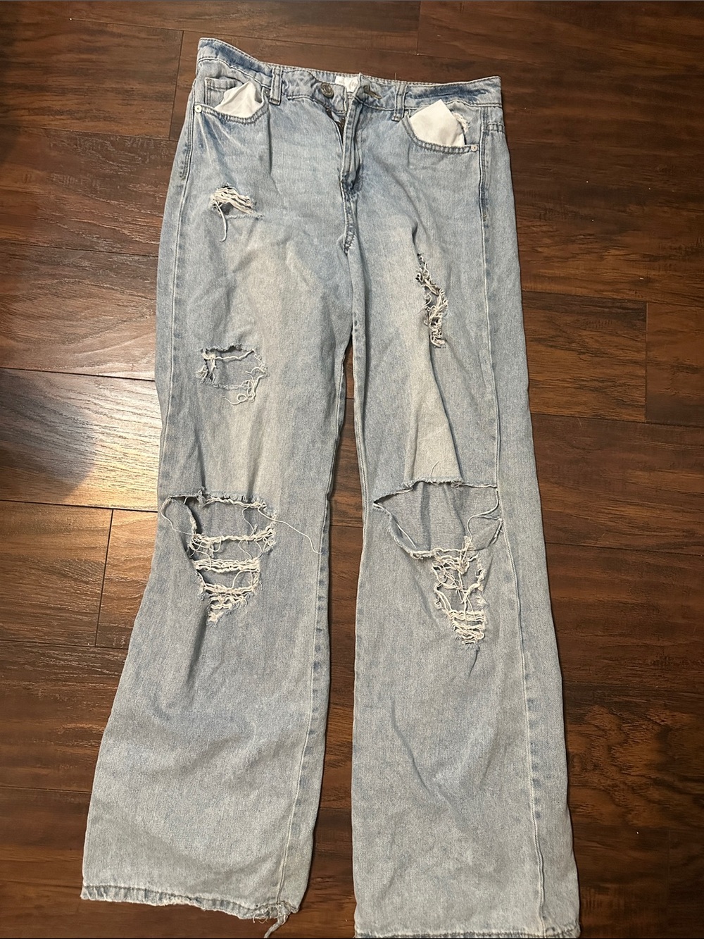 Indigo Rein Light Blue Distressed Flare Jeans